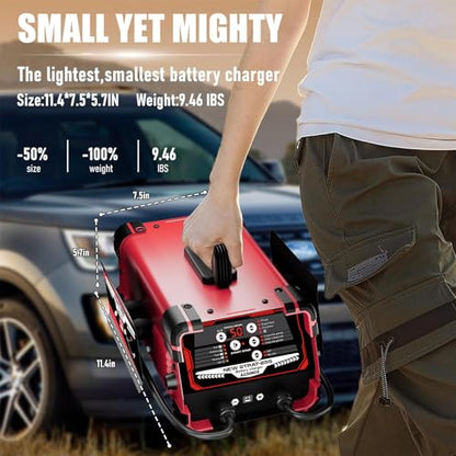 12V/24V Car Battery Charger Maintainer, Max 50A Fast Charging | 250A Cranking Engine Starter, Auto Battery Maintainer, Desulfator, Repair & Winter Modes for AGM Gel Deep Cycle Batteries - color: 50A