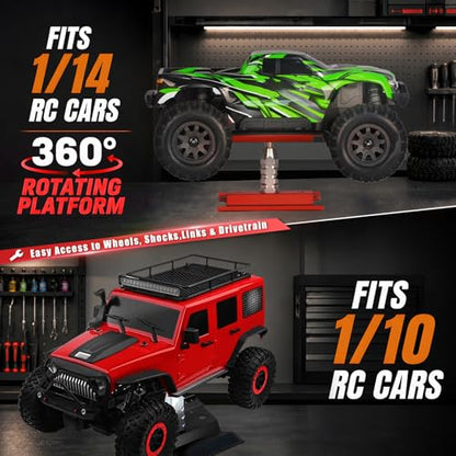 RC Car Repair Work Stand Lift Lower Adjustable Workstation Aluminum 360 Degree Rotation for 1/8 1/10 1/12 RC Car Traxxas Slash TRX4 Arrma Axial SCX10 Losi Redcat Wltoys RC Crawler Monster Truck Buggy - color: Lift Lower Red
