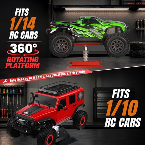 RC Car Repair Work Stand Lift Lower Adjustable Workstation Aluminum 360 Degree Rotation for 1/8 1/10 1/12 RC Car Traxxas Slash TRX4 Arrma Axial SCX10 Losi Redcat Wltoys RC Crawler Monster Truck Buggy - color: Lift Lower Black