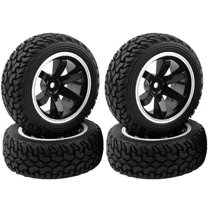4PCS 75mm Rubber Tires and 6Spokes Plastic Wheel Rims Tyre for 1/10 RC On-Road Drift Racing Car 1:14 1:16 Rally Car for Tamiya Kyosho HPI HSP TT02 Upgrades Parts (Black Silver) - color: Black Silver