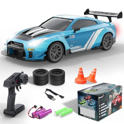 Drift RC Car, 1:20 Scale 2.4GHz 4WD 20KM/H Remote Control Cars | drifting tires & racing tires, 2 batteries, LED lights, proportional throttle control - color: Blue