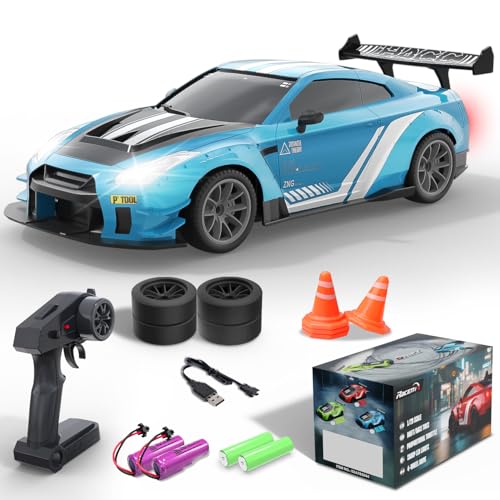 Drift RC Car, 1:20 Scale 2.4GHz 4WD 20KM/H Remote Control Cars | drifting tires & racing tires, 2 batteries, LED lights, proportional throttle control - color: Blue
