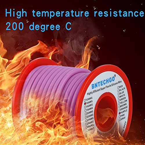 BNTECHGO 14 Gauge Silicone Wire Purple 25ft Stranded Tinned Copper Wire | Flexible 14 AWG Stranded Wire Silicone Rubber Insulation For RC Models, Drone, Robot, Battery, EV Charger, 3D Printer, DIY - color: Purple, size: silicone wire 25ft