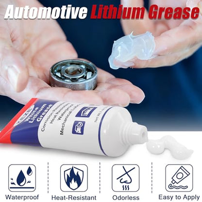 Keze Lithium Grease Tube Multi-Purpose Bike Grease Lube Marine Automotive | Garage Door Hinge Lubricant High Temp NLGI 2 Lubricant with Brush for Bearings, Sunroof, Gears, Track Rail,1oz-2 Pack - size: 2 Pack (1oz)