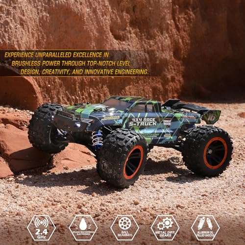 HAIBOXING 16890SA 1/16 Scale 4WD Brushless RC Truck Max 40 MPH Fast RC Cars | All Terrains, RC Car with Independent ESC, 4X4 Off-Road Semi-Truck for Boys and Adults; 3S Battery Applicable (not Included). - color: 16890sa Green