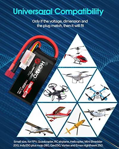 HOOVO 2S 7.4V 1500mAh 60C RC Lipo Battery Pack with T Connector 2 Packs | Softcase, for RC Boat Truck RC Helicopter Airplane Quadcopter UAV Drone FPV Racing Hobby Models