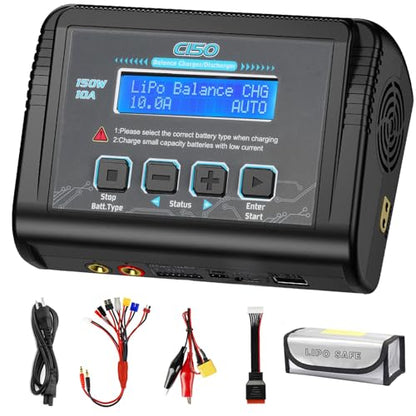 LiPo Charger, 150W 10A Fast Balance Battery Charger for RC Car Drone | RC Battery Charger Discharger AC/DC Battery Chargers for 1-6S LiFe Li-ion LiHV 1-15S NiCd NiMH 2-20V PB Smart Batteries