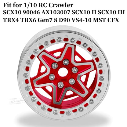 2.2" RC Beadlock Wheels, Aluminum Alloy Rims Compatible with 1/10 SCX10 Capra TRX4 Gen8 Everest Gen7 Pro AMG 6x6 Off-Road Truck,RCarmubWow 2.2 Beadlock Wheel for 1/10 Rock Crawler,Red - color: Red(4pcs)