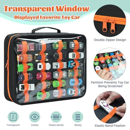 Toy Car Storage Case, Diecast Display Case 124 Slots (Black) | Fits 1:64 diecast cars. Cars not included. Portable case for collectors and kids. Holds 124.