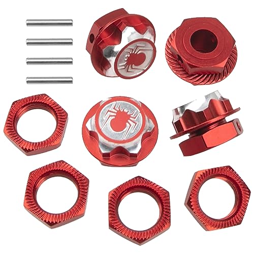 17mm Wheel Hex Cover Lock Anti-Skid Dust Nut & 17mm Wheel Hex Hubs Tires Adapter Compatible with Traxxas HPI HSP Losi Axial Kyosho Tamiya Redcat Himoto 1/8 RC Car (Red) - color: Red