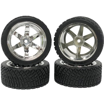4PCS 65mm RC Rally Car Rubber Tires and 6-Spokes Wheel Rims 12mm Hex Compatible with 1/10 RC On-Road Rally Racing Car for HSP Tamiya Sakura HPI WR8 HSP TT02 WLtoys RC Parts (Silver) - color: Silver