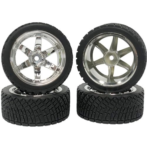 4PCS 65mm RC Rally Car Rubber Tires and 6-Spokes Wheel Rims 12mm Hex Compatible with 1/10 RC On-Road Rally Racing Car for HSP Tamiya Sakura HPI WR8 HSP TT02 WLtoys RC Parts (Silver) - color: Silver