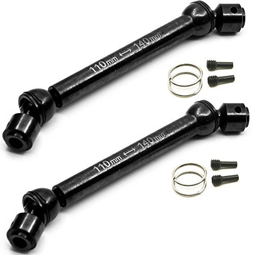 QUE-T 2 Pcs Steel 110MM-140MM Drive Shafts for 1/10 Axial Wraith/SCX10/Dingo/D90 RC Crawler Car (110MM-140MM)