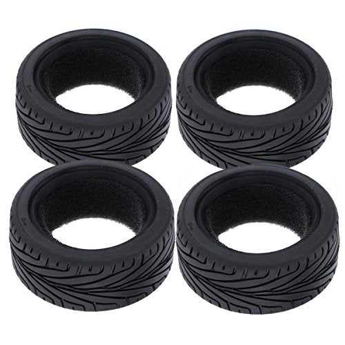 1/10 RC On-Road Car Tyres, 65mm Rubber RC Tire for 1/10 HSP Tamiya HPI Kyosho RC On Road Run-flating Car (Black) - color: Black