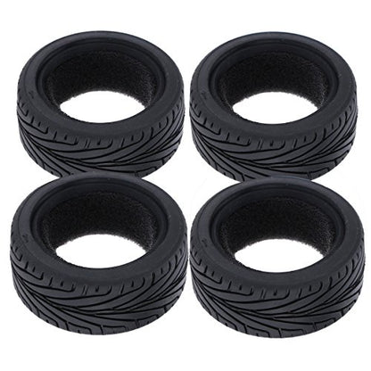 1/10 RC On-Road Car Tyres, 65mm Rubber RC Tire for 1/10 HSP Tamiya HPI Kyosho RC On Road Run-flating Car (Black) - color: Black