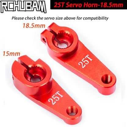RCHUBAM Universal Aluminum 25T Servo Horn Steering‑Arm for 1/10 RC Car | 2Pcs 25T (18.5mm),Servo Horn with Screw for Futaba Savox Power HD HSP Servos Motor - style: 2Pcs 25T (18.5mm)