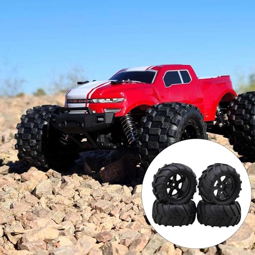 lovermusic 4PCS 1/16 RC Crawler Truck Off Roader Rubber Tires and Rims, 3.35x1.65inch Rock Climbing Tires