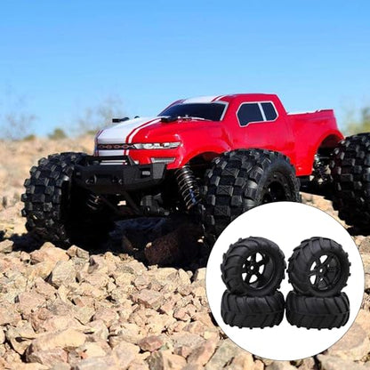 lovermusic 4PCS 1/16 RC Crawler Truck Off Roader Rubber Tires and Rims, 3.35x1.65inch Rock Climbing Tires