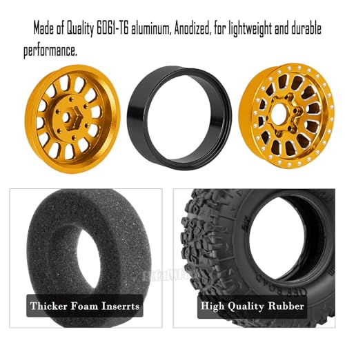 RC 1.3 in Wheel Tires for 1/18 TRX4M 1/24 SCX24 RC Crawler Car,Aluminum 1.3 Beadlock Wheel Rims and Rubber Tires w/Sponge,RC Truck Tires,Yellow - color: Yellow - (1.3 Tires)