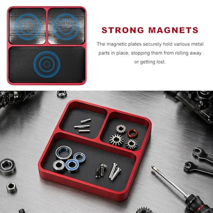 Magnetic Parts Tray, Aluminum Alloy Auto Repair Screws and Parts Organizer, Magnet Hardware Holder Tray for Car RC Repair Phone Electronics Maintenance, Car Accessories (Red) - color: Red