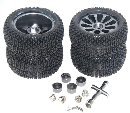 Wheel Rim Tire Compatible with 1/14 1/16 MJX Hyper Go Wltoys Upgrade 16207 16208 14210 Rc Car Aluminum Alloy 12mm Hex Adapter Part(Titanium) - color: Titanium