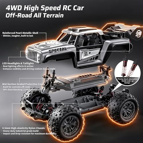 1/14 Remote Control Car, RTR Fast RC Crawler, 40+ MPH, 4WD All Terrain Monster Truck, Waterproof High Speed Racing Cars for Adults, Boys, Top Present for RC Car Lovers, Ages 8+