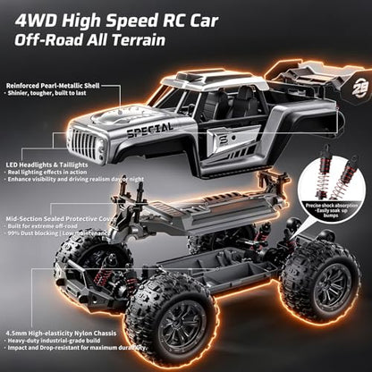 1/14 Remote Control Car, RTR Fast RC Crawler, 40+ MPH, 4WD All Terrain Monster Truck, Waterproof High Speed Racing Cars for Adults, Boys, Top Present for RC Car Lovers, Ages 8+