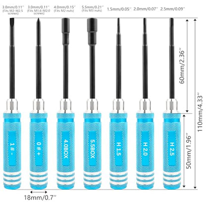 7-in-1 Hex Screwdriver Set (0.05"/1.5mm, 2.0mm,2.5mm & Box Wrench (4.0mm,5.5mm) Nut Screw Driver|RC Tool Kit|Phillips| Compatible with TRX4M SCX24 1/24 1/18 1/16 RC Cars Drone Repair(LightBlue) - color: Lightblue