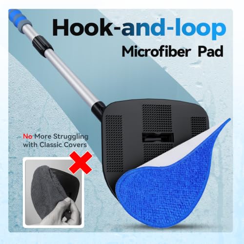 XINDELL Interior Windshield Cleaner Tool, Car Window Cleaning Kit with 5 Reusable Microfiber Pads, Extendable Handle & 360° Rotating Head, Streak-Free Auto Glass Wiper for Truck SUV RV - color: Blue