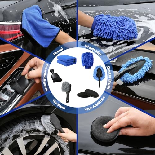 Qydipclin 38Pcs Car Detailing Kit, Car Detailing Brush Set, Car Wash Cleaning Kit, Car Detailing Brushes, Professional Car Care Kit for Interior Exterior Wheels, Blue - size: 38pcs