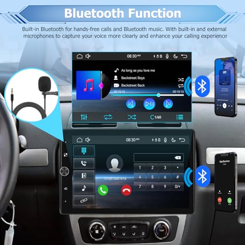 NHOPEEW Rotatable Single Din Car Stereo with Wireless Carplay and Android Auto - 10.4 Inch Vertical Touch Screen Car Radio - Bluetooth/Mirror Link/SWC/FM + 12leds Backup Camera & Microphone