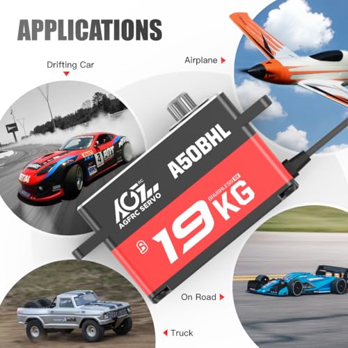 AGFRC 19KG Low-Profile Programmable-Digital-Servo - 0.073Sec High Speed Full Metal Gear Brushless RC Servo with 25T Metal Servo Horn for 1/10 RC Car, Control Angle 180° (A50BHL)