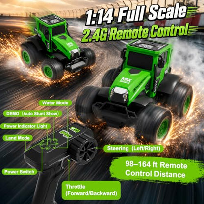 1:14 Amphibious Farm RC Tractor, All-Terrain Off-Road Stunt Trucks Toy Car | Waterproof Amphibious Farm Vehicle 2.4GHz Remote Control Tractor 4WD Stunt Water Car Birthday Gift for Boys & Girls Ages 6-14