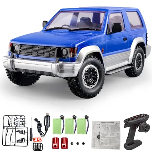 Remote Control Car, 2.4Ghz 1:14 Scale 4WD Off Road Rock Crawler Vehicle with LDE Headlights, All Terrain 4-Channel Off-Road Remote Control Jeep Vehicle RTR Gift for Adults Teen - color: Blue, size: 3 Battery