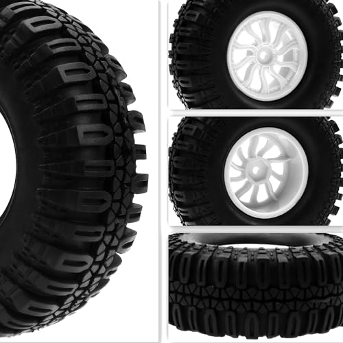RC 1.9" RC Tires and Wheel Nylon Rims 12mm Hex Hub OD 106mm/4.25" Rubber Tyre 10-Spoke Compatible with 1/10 Axial SCX10 RC4WD D90 Tamiya CC01 TF2 Traxxas TRX4 RC Crawler (White) - color: White