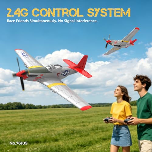 4-Channel RC Plane P51 Mustang - Ready to Fly RC Airplane with X-Pilot Stabilization - Remote Control Airplane for Adults, One-Key Aerobatics, 2.4GHz 6-Axis Gyro - color: White