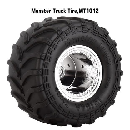 INJORA RC Monster Truck Wheel Rim Tires Set 70 * 38mm Tires for 1/24 RC Crawler Car Axial SCX24 Bronco Gladiator C10 JLU Deadbolt B17 FMS FCX24 and TRX4MT, MT1012 (Silver) - color: Silver