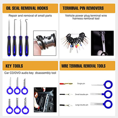 GOOACC 238Pcs Auto Trim Removal Tool and Push Pin Retainer Clip Set | Fastener Terminal Remover Tool Adhesive Cable Clips Panel Remover Kit Car Panel Radio Removal Auto Clip Pliers - color: 120Pcs Clips + 118 Remover Blue