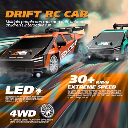 RC Drift Car, 1/24 Scale Mini RC Drift Car, 2.4GHz Remote Control Cars, Four Wheel Drive High Speed Racing with LED Lights, Equipped with Racing Tires and 2 Rechargeable Batteries (8603-Orange) - style: 8603-Orange