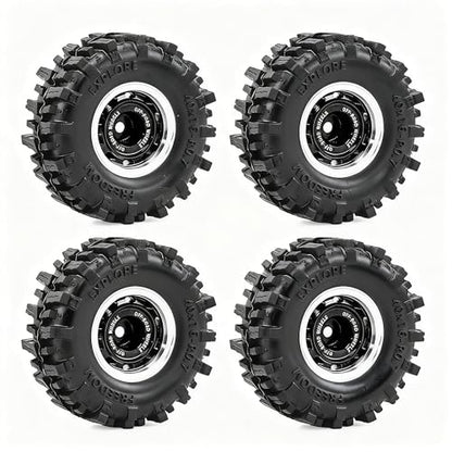 0.7” Wheel & Mud Terrain Tire Set for 1/30 RC Crawler, -1.00mm Offset, Axial SCX30 & Redcat Ascent-32, CNC Aluminum Rims, 5mm Hex, Shims Screwdriver Included, Pre-Assembled, 4 pcs, Black - color: Black, size: Loose-dirt-mud-bite