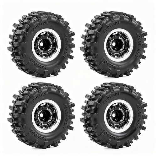 0.7” Wheel & Mud Terrain Tire Set for 1/30 RC Crawler, -1.00mm Offset, Axial SCX30 & Redcat Ascent-32, CNC Aluminum Rims, 5mm Hex, Shims Screwdriver Included, Pre-Assembled, 4 pcs, Black - color: Black, size: Loose-dirt-mud-bite