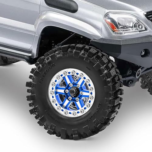 RCMMTING1.3" Wheels and Tires Set 64mm (2.52in) for SCX24 TRX4M 1/24 1/18 RC Crawler – Upgrade Parts (Blue, 4Pcs) - color: blue