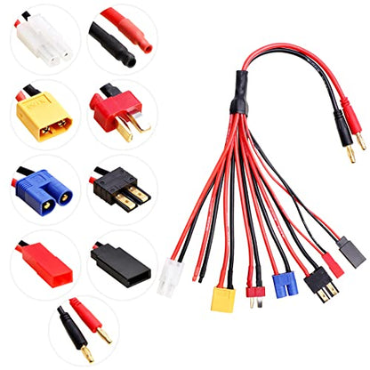 Hobbypark 8-in-1 RC Charger Adapter Splitter Cable, Convert Wire for 4.0mm Banana Plug to T Plug Deans, Deans、TRX, Tamiya, XT60, EC3, JST, Futaba