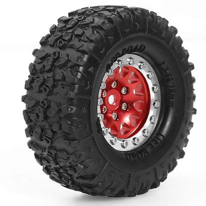 REDSPIDER 1.3 Aluminium Alloy Beadlock Wheels and Crawler Tires 1/24 RC Muddy Swamp Tyre 7mm Hex Fit for 1/18 1/24 Axial Trx4m SCX24 AX24 FCX24 RC Crawler XC-1 RTR CR-18P EVO (Red) - color: Red