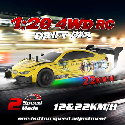 RC Drift Car 1/20 Scale 2.4GHz 4WD Remote Control Cars with Led Lights 22KM/H High Speed &1/28 Scale Gesture Sensing RC Stunt Cars Toys for 6-12 Years Old Boys Girls