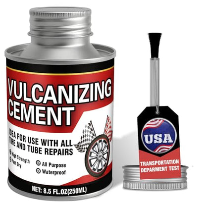 Chemical Vulcanizing Cement, Waterproof Tire Repair Glue 8.5 FL.Oz, Fast Drying Rubber Adhesive with Brush Top, Clear and Durable, Ideal for Car, Motorcycle, Bike