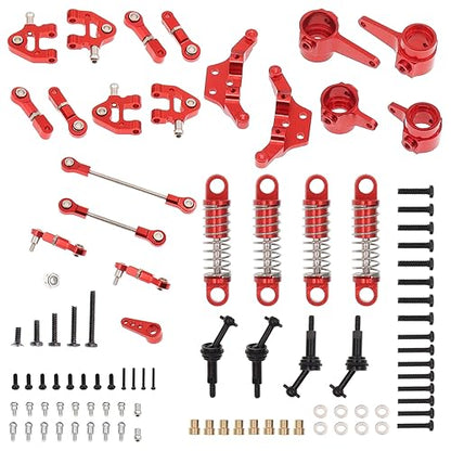 Aluminum Alloy Steering Knuckles Kit A-Arms Suspension Arm Rear Link Rod Shocks & Dogbones(CVD) Upgrade Parts Compatible with WLtoys K969 K979 K989 K999 P929 P939 284131 1/28 RC Car(Red) - color: Red