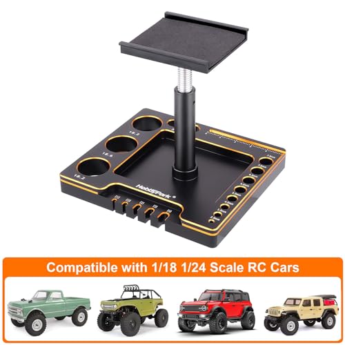 Hobbypark 1/18 1/24 RC Crawler Work Stand 360 Degree Rotation Lift Or Lower RC Car Repair Workstation for TRX4M TRX4MT Axial SCX24 AX24 FCX24 Tools (Unassembled) (Black-Gold)