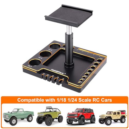 Hobbypark 1/18 1/24 RC Crawler Work Stand 360 Degree Rotation Lift Or Lower RC Car Repair Workstation for TRX4M TRX4MT Axial SCX24 AX24 FCX24 Tools (Unassembled) (Black-Gold)