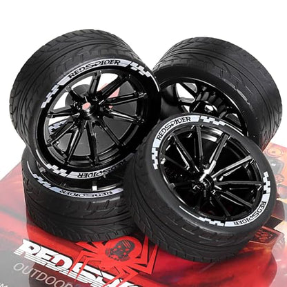 REDSPIDER 4PCS 1/10 RC Rally Tires and Aluminum Alloy Wheels, 12mm Hex Hubs 65mm OD On-Road RC Car Rims for Tamiya TT01 TT02 XV01, Traxxas, HPI, Kyosho, HSP PTG2 (Black) - color: Black